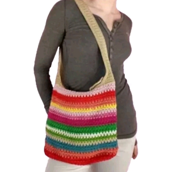 The Sak Rainbow Multicolor Striped Crochet Knit Tote Purse Designer Bag PA2#1 - Picture 1 of 10